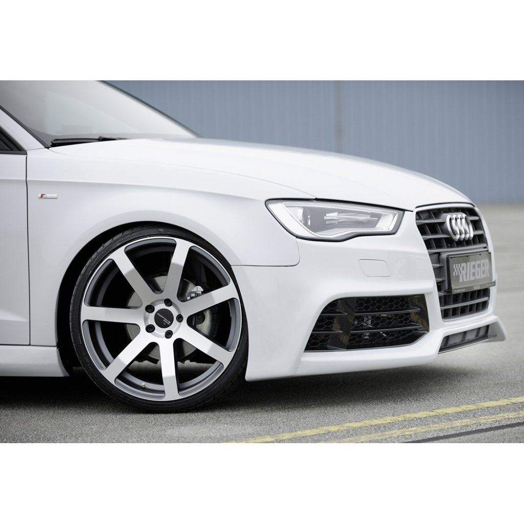 Rieger lipa pod přední nárazník Rieger pro Audi A3 8V 3-dvéř. (hatchback 8V1), 5-dvéř. (sportback 8VA) před faceliftem, 07/12-08/16, plast ABS bez povrchové úpravy, pod přední nárazník Rieger obj. kód K 00056790/91/92/93