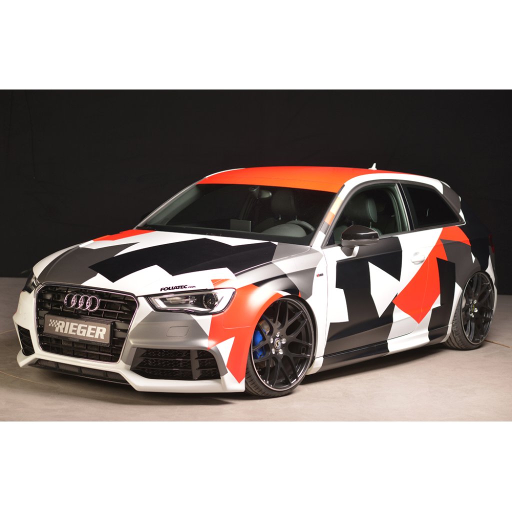 Rieger lipa pod přední nárazník Rieger pro Audi A3 8V 3-dvéř. (hatchback 8V1), 5-dvéř. (sportback 8VA) před faceliftem, 07/12-08/16, plast ABS bez povrchové úpravy, pod přední nárazník Rieger obj. kód K 00056790/91/92/93