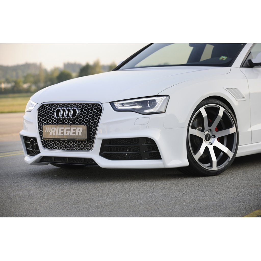 Rieger lipa pod přední nárazník Rieger pro Audi A5 B8, B81 kabriolet, kupé, Sportback po faceliftu, 10/11-06/16, plast ABS s povrchovou úpravou Carbon-Look, pod přední nárazník Rieger obj. kód K 00055460/61/62/63