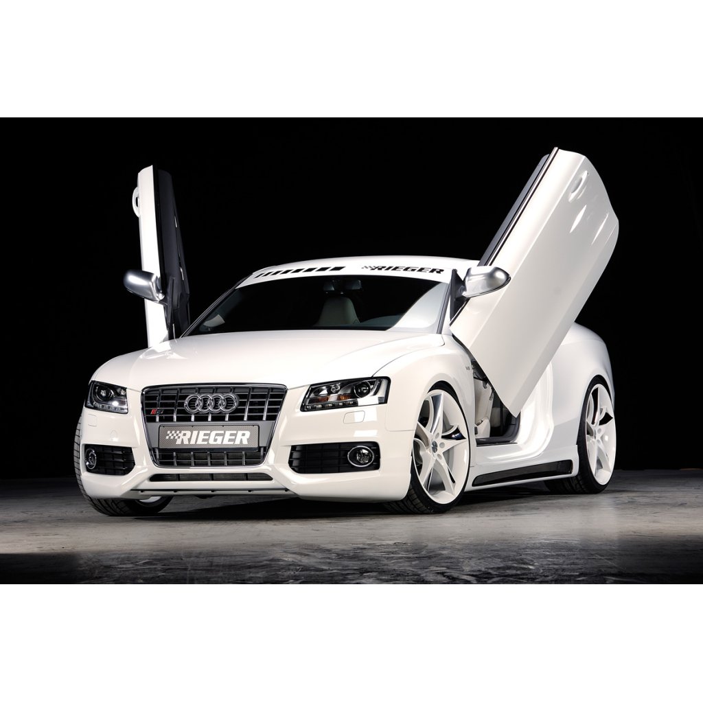 Rieger lipa pod přední nárazník Rieger pro Audi A5 B8, B81 kabriolet, kupé, Sportback před faceliftem, 06/07-07/11, plast ABS s povrchovou úpravou Carbon-Look, pod přední spoiler Rieger obj. kód K 00055401/06