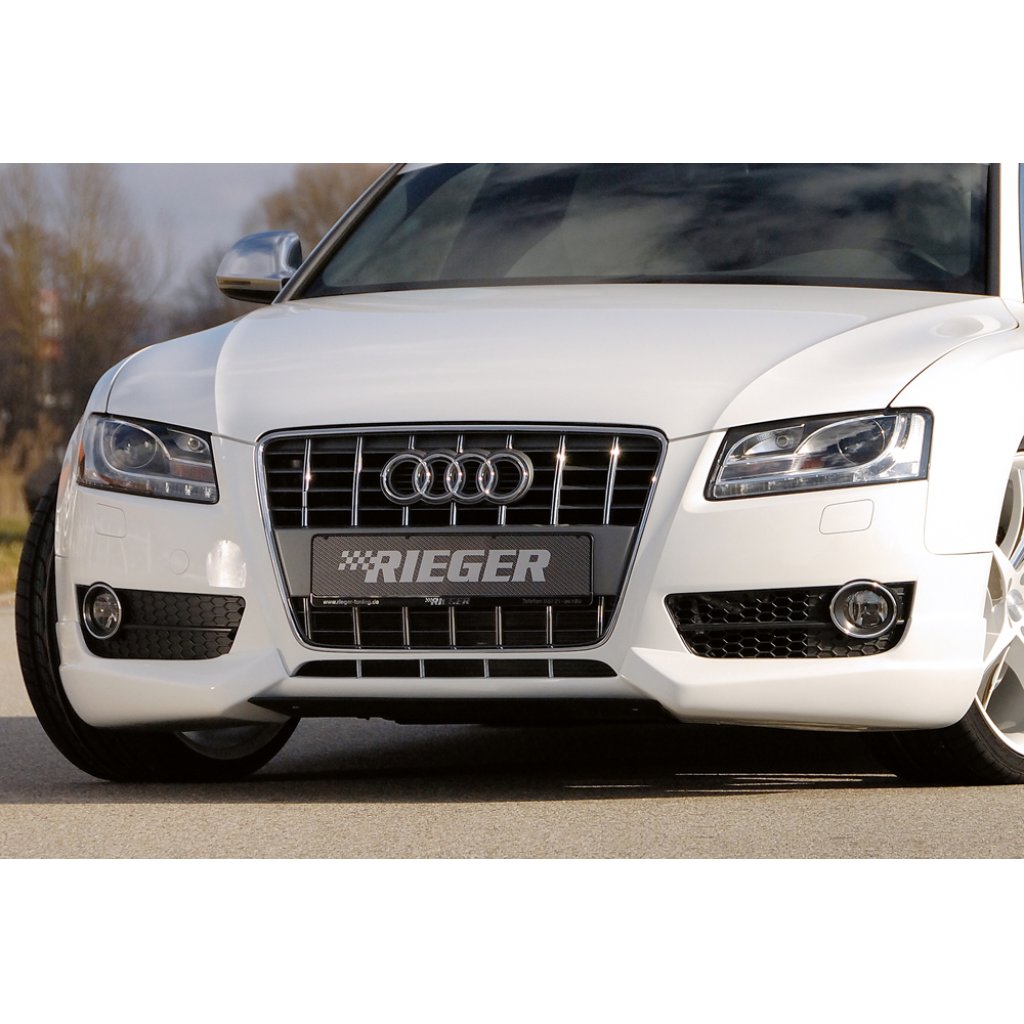Rieger lipa pod přední nárazník Rieger pro Audi A5 B8, B81 kabriolet, kupé, Sportback před faceliftem, 06/07-07/11, plast ABS s povrchovou úpravou Carbon-Look, pod přední spoiler Rieger obj. kód K 00055411