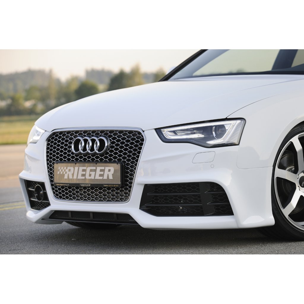 Rieger lipa pod přední nárazník Rieger pro Audi A5 S5 B8, B81 kabriolet, kupé, Sportback po faceliftu, 10/11-06/16, plast ABS s povrchovou úpravou Carbon-Look, pod přední nárazník Rieger obj. kód K 00055460/61/62/63