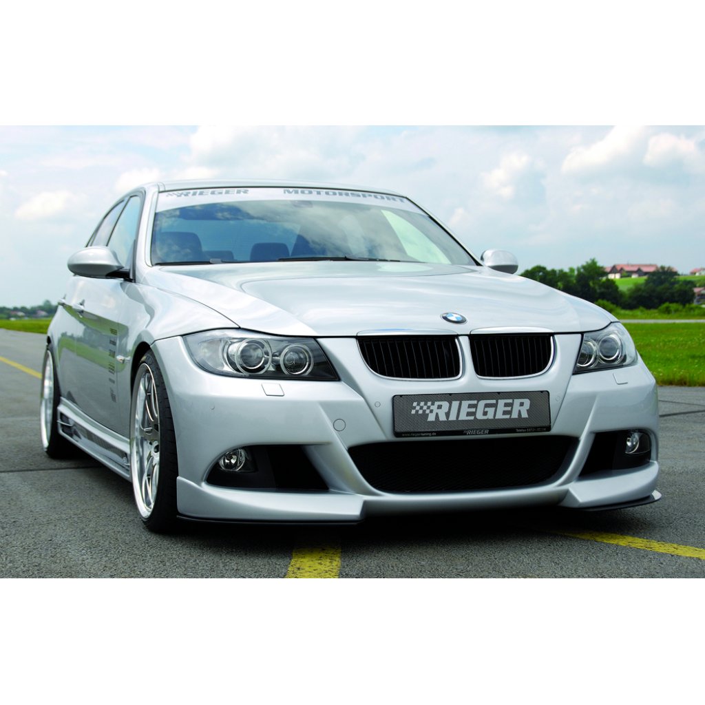 Rieger lipa pod přední nárazník Rieger pro BMW řada 3 E90, E91 sedan, touring před faceliftem, 03/05-08/08, 08/05-08/08, plast ABS s povrchovou úpravou Carbon-Look, pod přední nárazník Rieger obj. kód Y 00053402/10/11/12