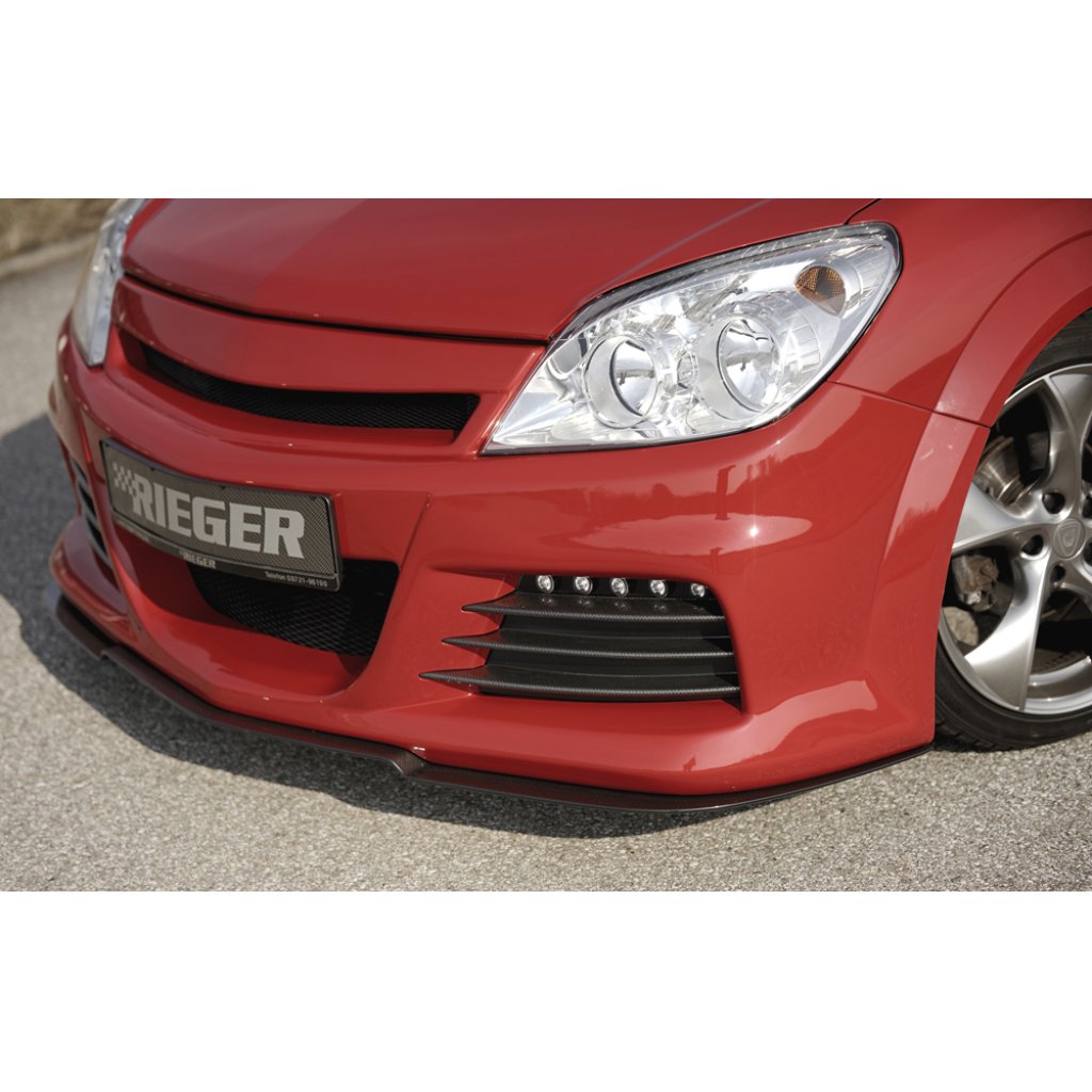Rieger lipa pod přední nárazník Rieger pro Opel Astra H vč. GTC, Twin-Top 3-dvéř., 5-dvéř., caravan, hatchback, kabriolet, 03/04-, 03/05-, 09/05-, plast ABS s povrchovou úpravou Carbon-Look