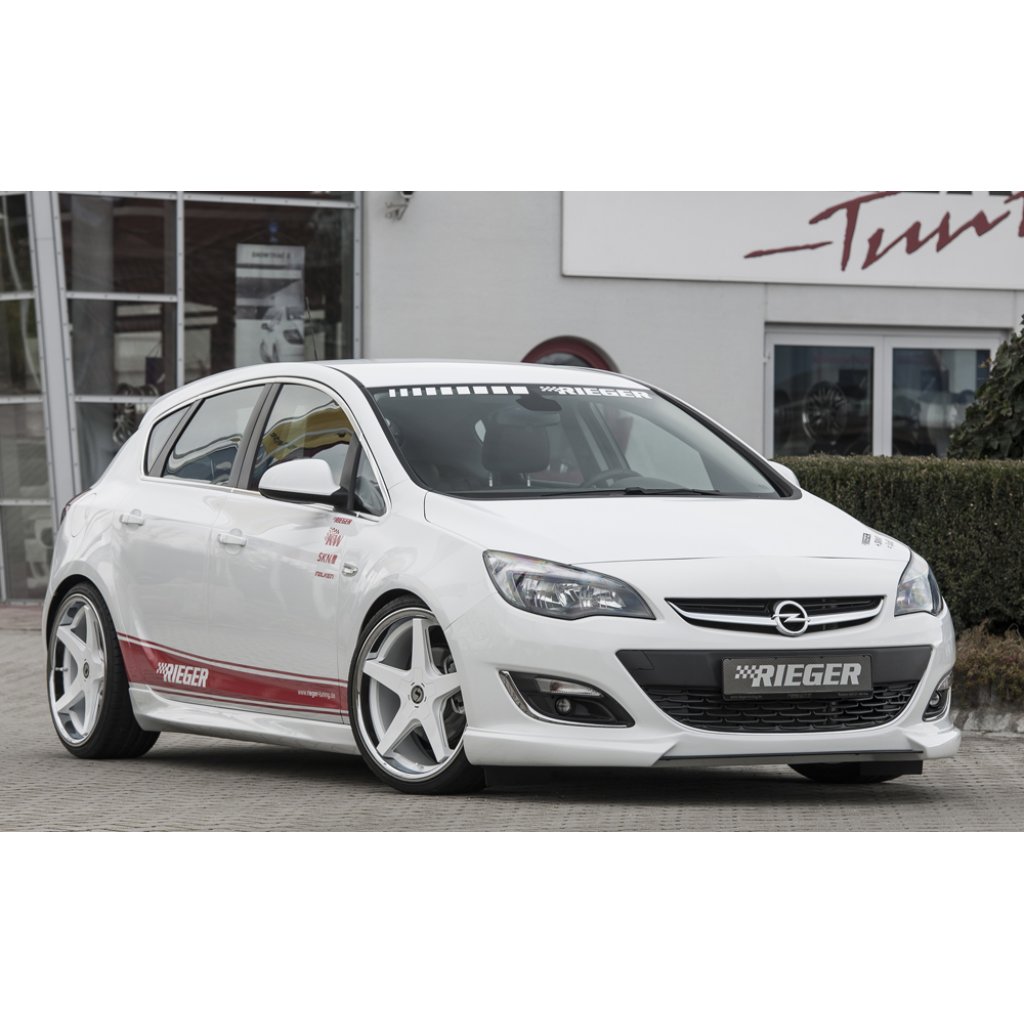 Rieger lipa pod přední nárazník Rieger pro Opel Astra J 5-dvéř., hatchback, sedan, sedan/notchback, sports tourer po faceliftu, 10/12-, plast ABS s povrchovou úpravou Carbon-Look
