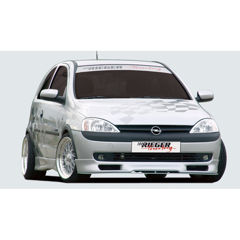 Rieger lipa pod přední nárazník Rieger pro Opel Corsa C 3-dvéř., 5-dvéř. před faceliftem, 09/00-05/03, plast ABS bez povrchové úpravy, "straight version"