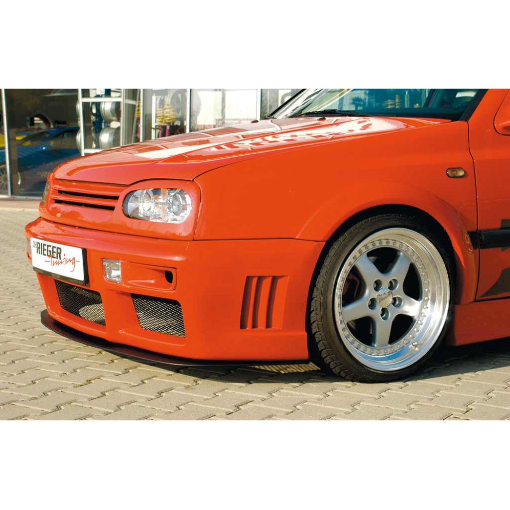 Rieger lipa pod přední nárazník Rieger pro Volkswagen Golf 3 3-dvéř., 5-dvéř., kabriolet, plast ABS bez povrchové úpravy, pod přední nárazník Rieger obj. kód Y 00042027