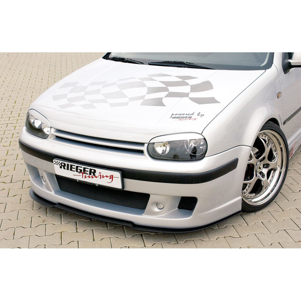 Rieger lipa pod přední nárazník Rieger pro Volkswagen Golf 4 1J 3-dvéř., 5-dvéř., combi, 10/97-03, plast ABS bez povrchové úpravy, "bended version", pod přední nárazník Rieger obj. kód Y 00059017/18/06/50