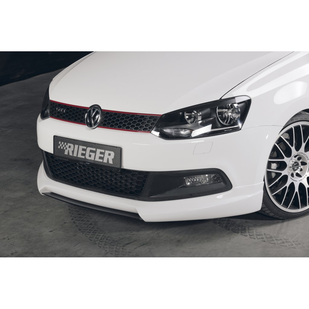 Rieger lipa pod přední nárazník Rieger pro Volkswagen Polo 6 GTI 3-dvéř., 5-dvéř. před faceliftem, 05/10-01/14, plast ABS s povrchovou úpravou Carbon-Look