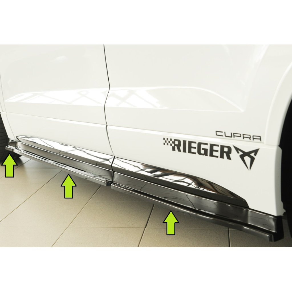 Rieger spoiler pod boční práh (3 dílný) mont. strana levá pro Seat Ateca Cupra 5FP, 09/18-07/20, plast ABS lakovaný do černé lesklé barvy