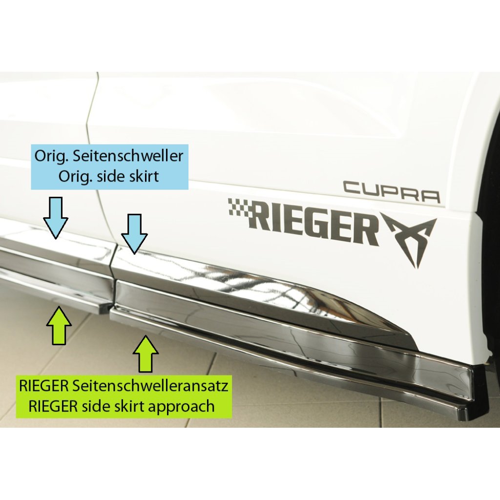 Rieger spoiler pod boční práh (3 dílný) mont. strana levá pro Seat Ateca Cupra 5FP, 09/18-07/20, plast ABS lakovaný do černé lesklé barvy