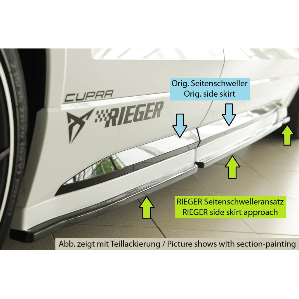 Rieger spoiler pod boční práh (3 dílný) mont. strana levá pro Seat Ateca Cupra 5FP, r.v. 09/18-07/20, plast ABS bez povrchové úpravy