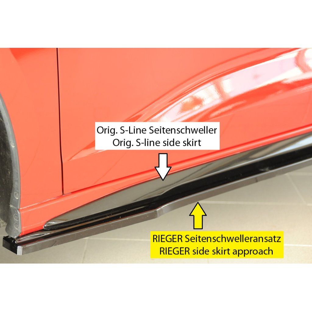 Rieger spoiler pod boční práh mont. strana levá pro Audi A3 S3 GY 5-dvéř. (sedan), 07/20-, plast ABS lakovaný do černé lesklé barvy