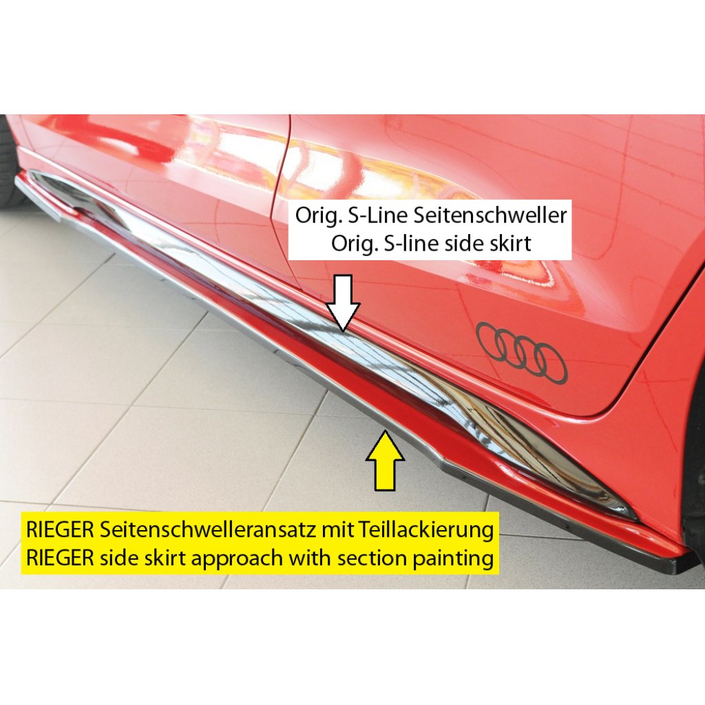 Rieger spoiler pod boční práh mont. strana levá pro Audi A3 S3 GY 5-dvéř. (sedan), r.v. 07/20-, plast ABS bez povrchové úpravy