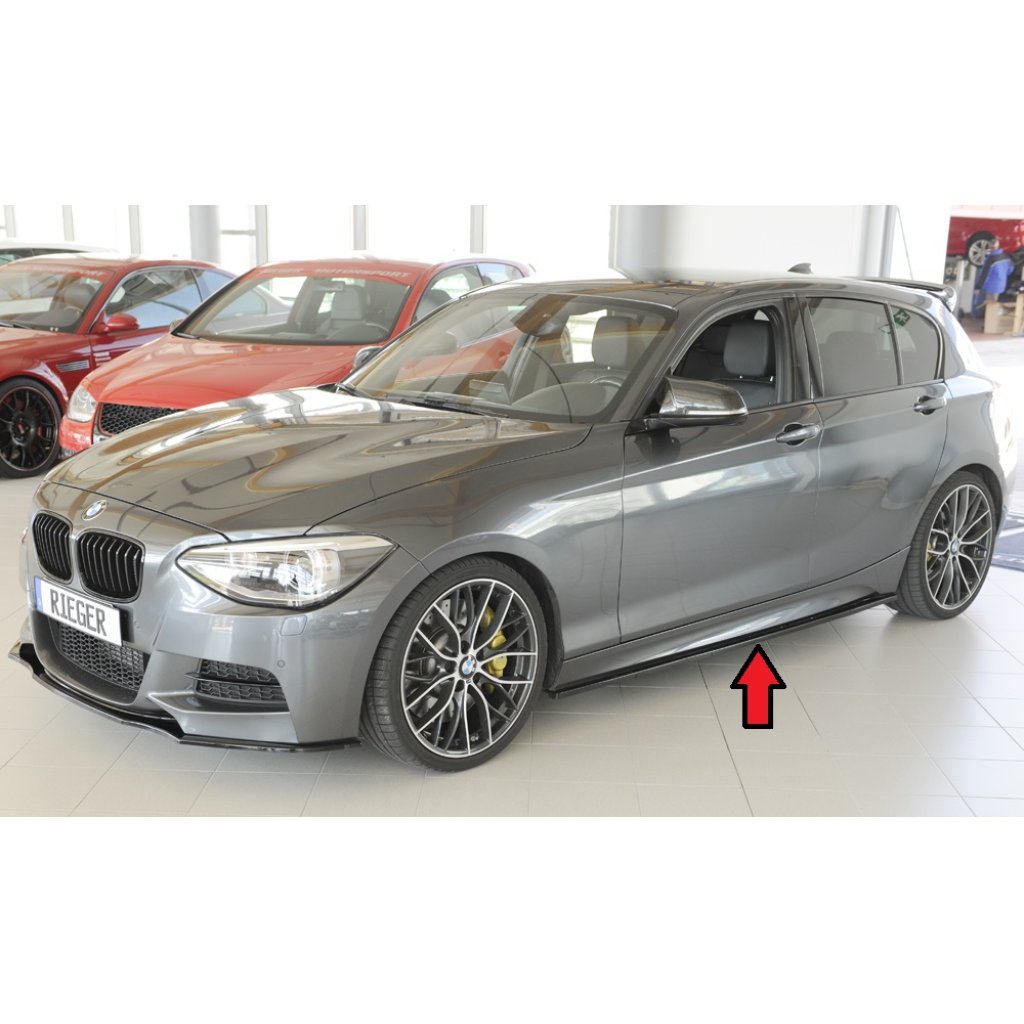 Rieger spoiler pod boční práh mont. strana levá pro BMW řada 1 F20 sedan / 4-dvéř. vč. faceliftu, 05/2015-, 09/11-03/2015, plast ABS lakovaný do černé lesklé barvy