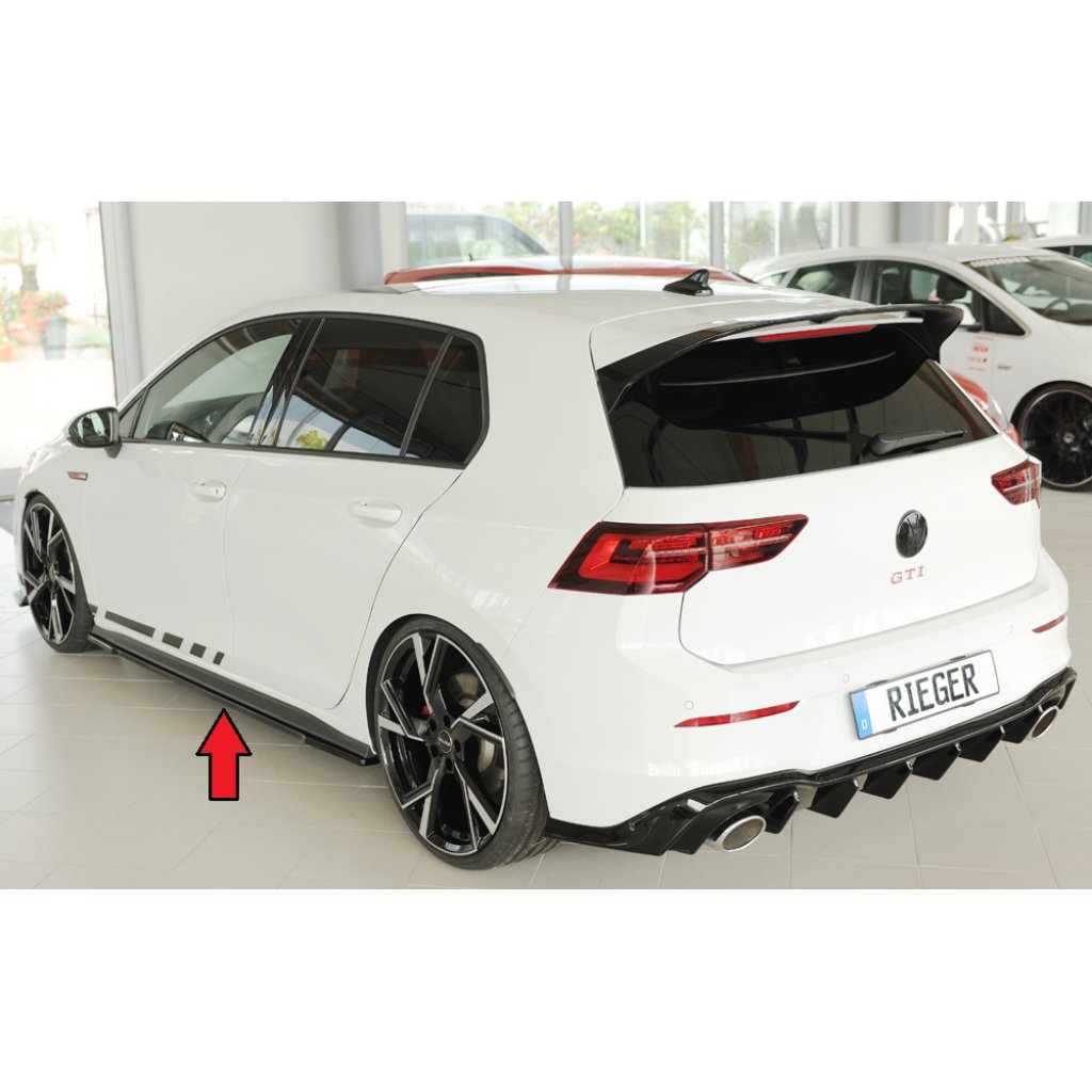 Rieger spoiler pod boční práh mont. strana levá pro Volkswagen Golf 8 GTI Clubsport 5-dvéř., 10/20-, plast ABS lakovaný do černé lesklé barvy