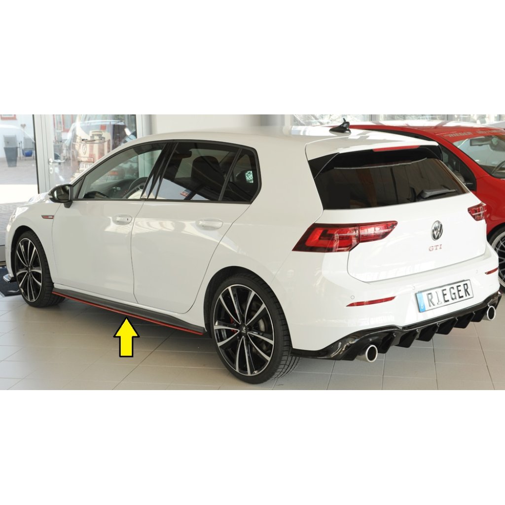 Rieger spoiler pod boční práh mont. strana levá pro Volkswagen Golf 8 GTI Clubsport 5-dvéř., r.v. 10/20-, plast ABS bez povrchové úpravy, pro originální boční prahy