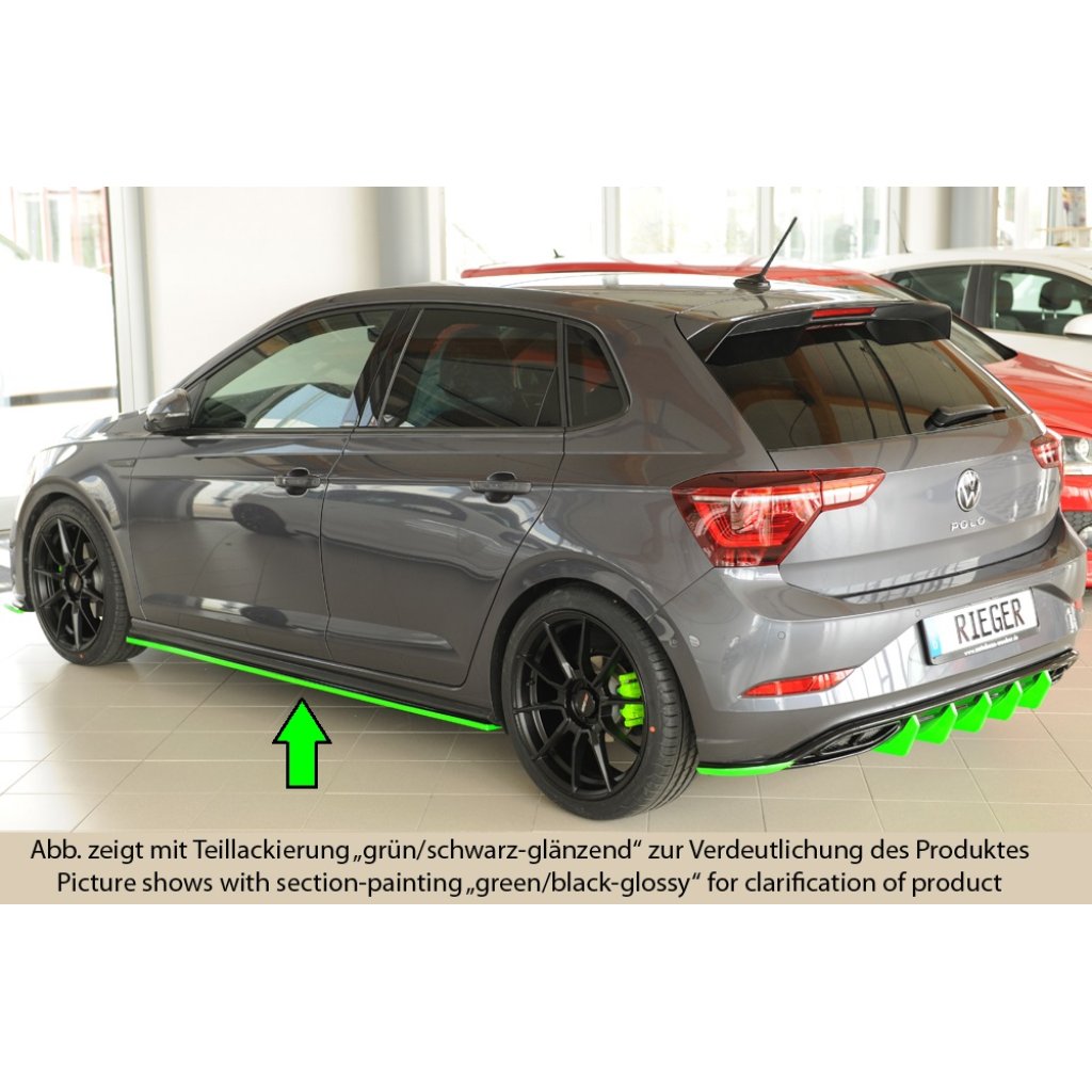 Rieger spoiler pod boční práh mont. strana levá pro Volkswagen Polo AW 5-dvéř., 06/21-, plast ABS lakovaný do černé lesklé barvy