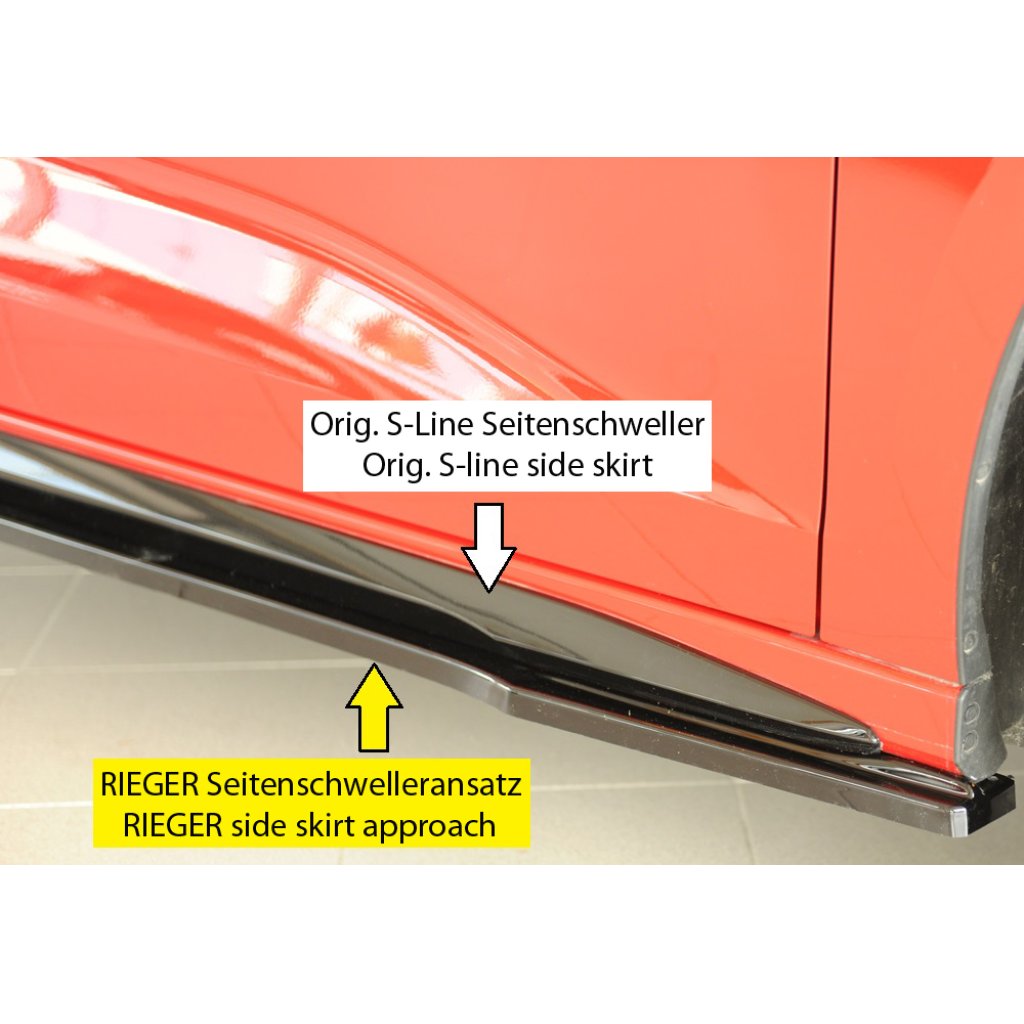 Rieger spoiler pod boční práh mont. strana pravá pro Audi A3 S3 GY 5-dvéř. (sedan), 07/20-, plast ABS lakovaný do černé lesklé barvy