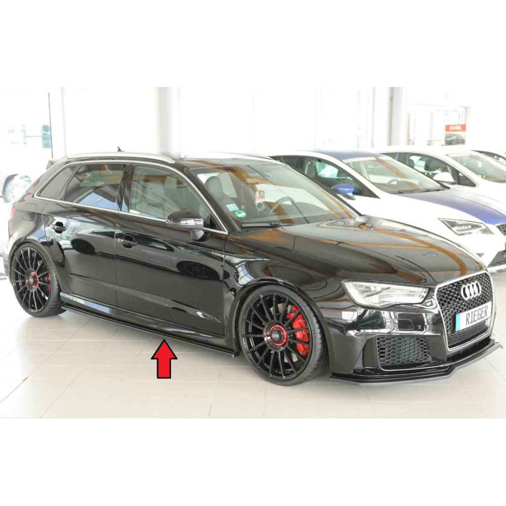 Rieger spoiler pod boční práh mont. strana pravá pro Audi RS3 8V 5-dvéř. (sportback 8VA / 8VF), 02/17-, plast ABS lakovaný do černé lesklé barvy