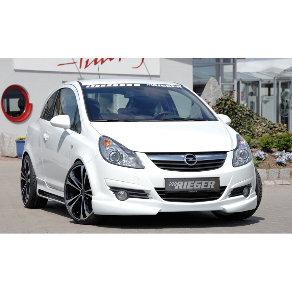 Rieger spoiler pod přední nárazník pro Opel Corsa D 3-dvéř., 5-dvéř. před faceliftem, r.v. 07/06-12/10, plast ABS bez povrchové úpravy, bez žebrování