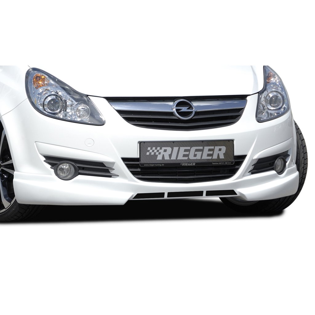 Rieger spoiler pod přední nárazník pro Opel Corsa D 3-dvéř., 5-dvéř. před faceliftem, r.v. 07/06-12/10, plast ABS bez povrchové úpravy, s žebrováním