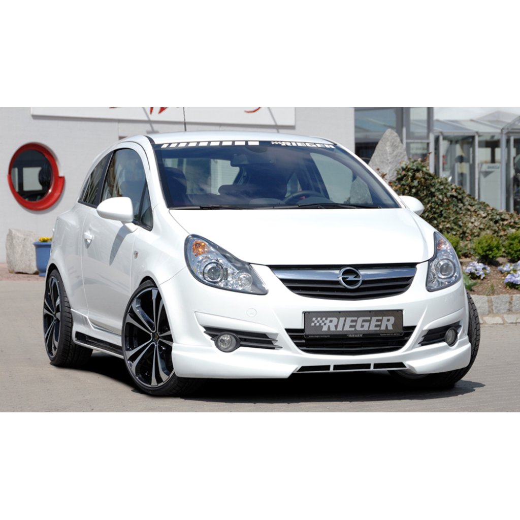 Rieger spoiler pod přední nárazník pro Opel Corsa D 3-dvéř., 5-dvéř. před faceliftem, r.v. 07/06-12/10, plast ABS bez povrchové úpravy, s žebrováním