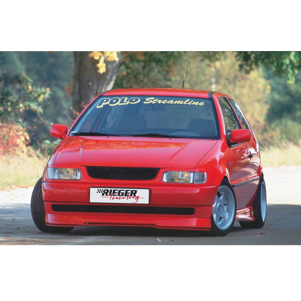 Rieger spoiler pod přední nárazník pro Volkswagen Polo 4 6N 3-dvéř., 5-dvéř., r.v. 10/94-01, plast ABS bez povrchové úpravy, "flat version", bez styling paketu