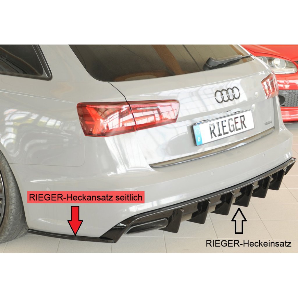 Rieger spoiler pod zadní nárazník na levé straně pro Audi A6 4G, C7 sedan r.v. 09/14-, plast ABS lakovaný do černé lesklé barvy