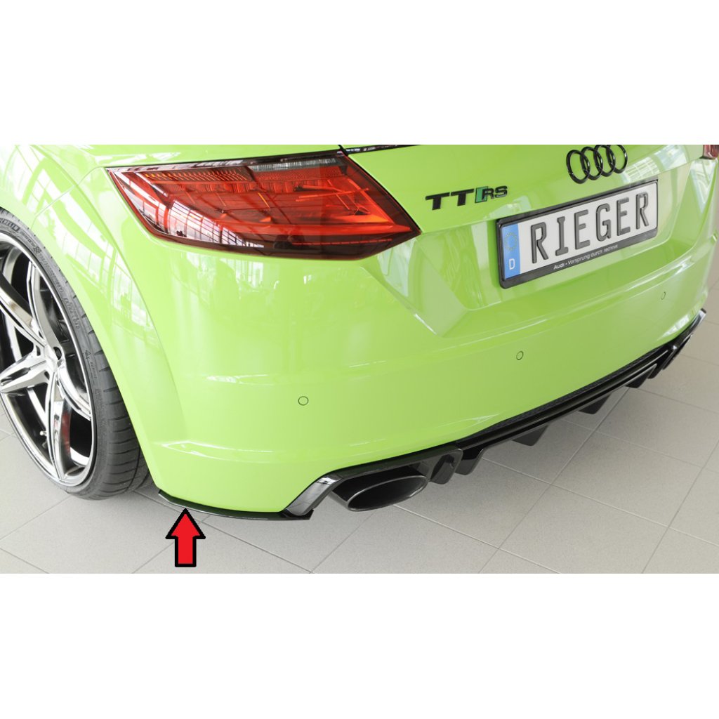 Rieger spoiler pod zadní nárazník na levé straně pro Audi TT RS 8J, 8J1-FV, 8S kupé, roadster před faceliftem r.v. 05/16-08/18, plast ABS bez povrchové úpravy