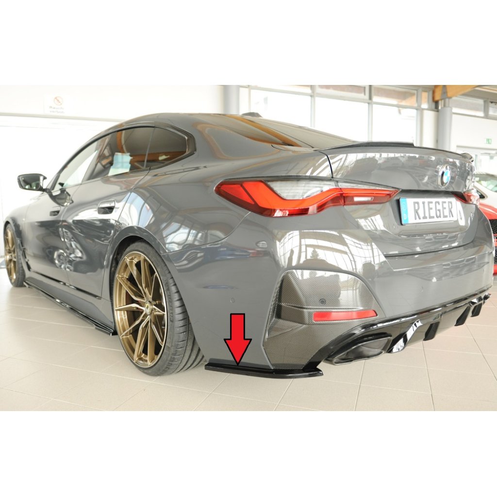 Rieger spoiler pod zadní nárazník na levé straně pro BMW i4 G26 G4C gran coupe (5-dvéř.) r.v. 11/21-, plast ABS lakovaný do černé lesklé barvy
