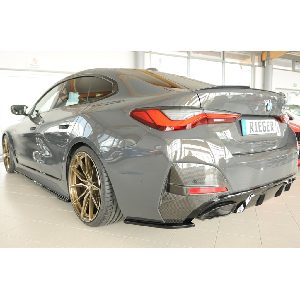 Rieger spoiler pod zadní nárazník na levé straně pro BMW i4 G26 G4C gran coupe (5-dvéř.) r.v. 11/21-, plast ABS lakovaný do černé lesklé barvy