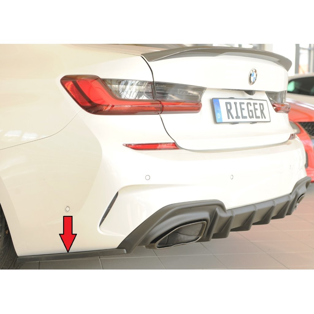 Rieger spoiler pod zadní nárazník na levé straně pro BMW řada 3 G21 touring r.v. 03/19-06/22, plast ABS bez povrchové úpravy