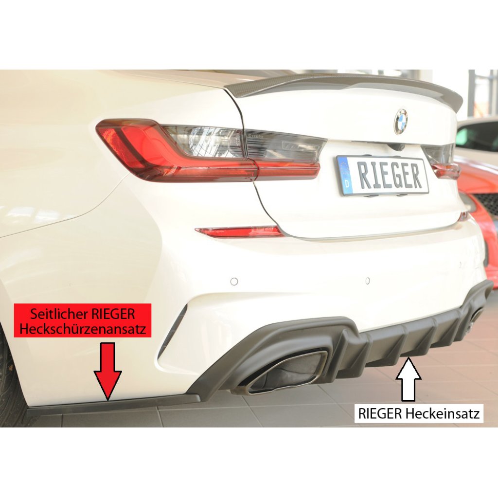 Rieger spoiler pod zadní nárazník na levé straně pro BMW řada 3 G21 touring r.v. 03/19-06/22, plast ABS bez povrchové úpravy