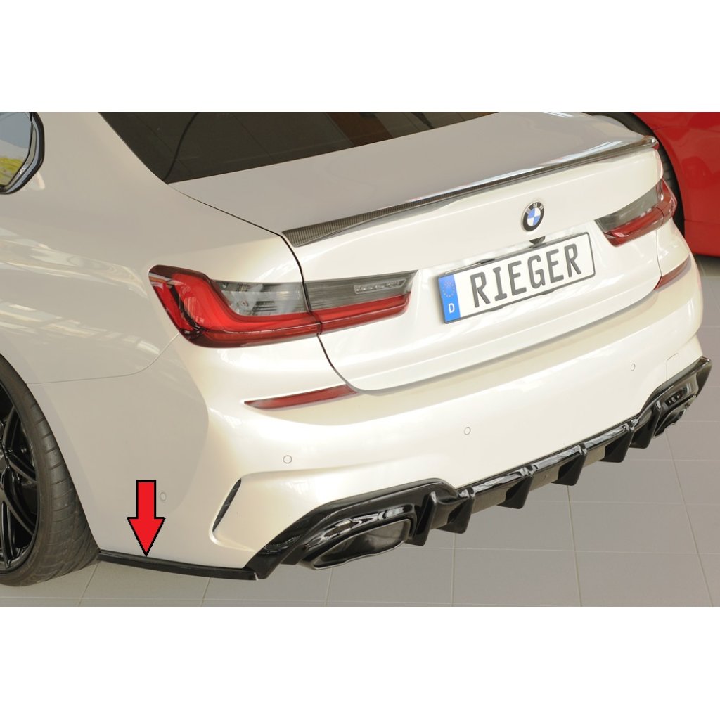 Rieger spoiler pod zadní nárazník na levé straně pro BMW řada 3 G21 touring r.v. 03/19-06/22, plast ABS lakovaný do černé lesklé barvy