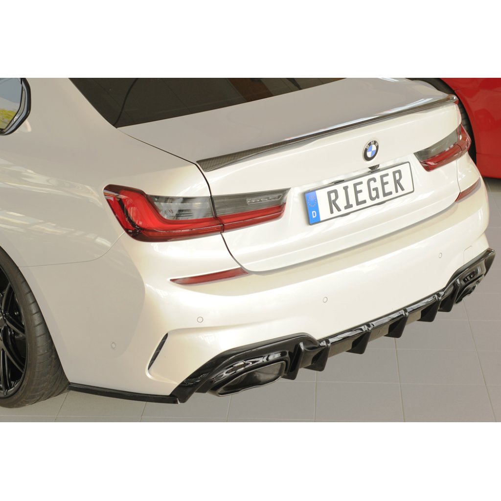 Rieger spoiler pod zadní nárazník na levé straně pro BMW řada 3 G21 touring r.v. 03/19-06/22, plast ABS lakovaný do černé lesklé barvy