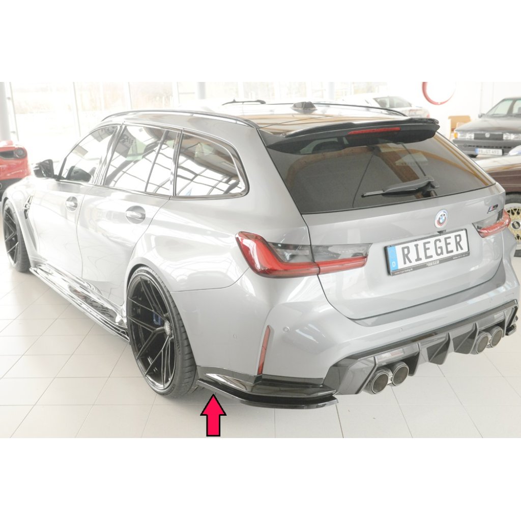 Rieger spoiler pod zadní nárazník na levé straně pro BMW Řada 3 G80 M3 CS G34MKS sedan r.v. 01/23-, plast ABS lakovaný do černé lesklé barvy