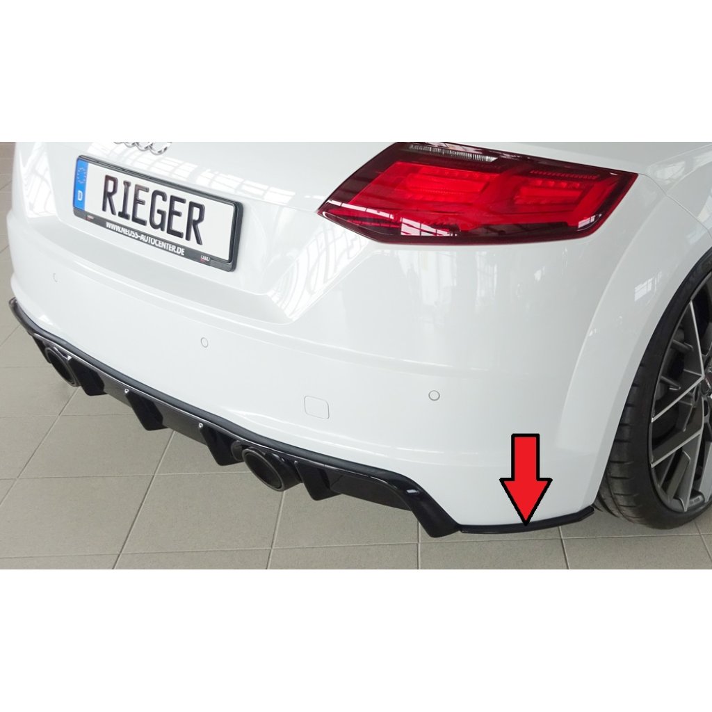 Rieger spoiler pod zadní nárazník na pravé straně pro Audi TTS 8J-FV, 8S kupé, roadster před faceliftem r.v. 07/14-08/18, plast ABS bez povrchové úpravy