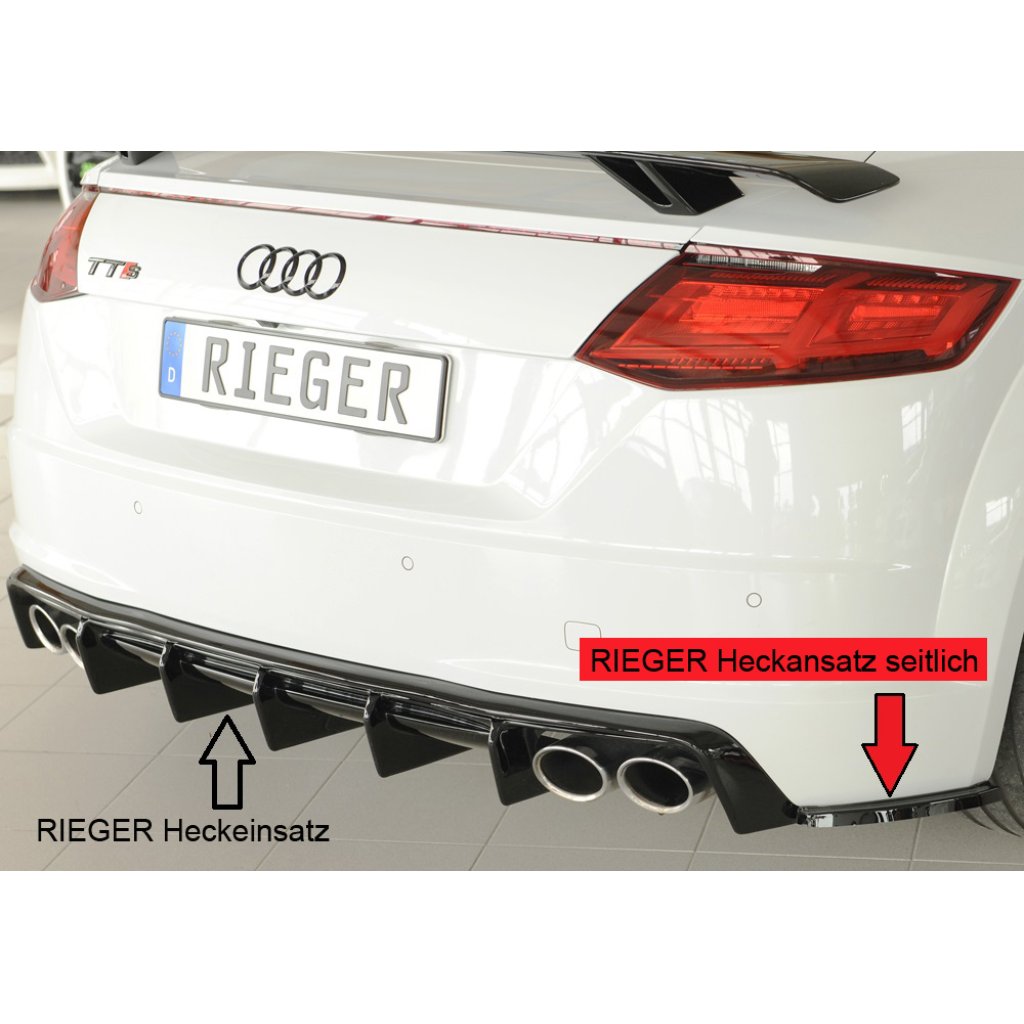 Rieger spoiler pod zadní nárazník na pravé straně pro Audi TTS 8J-FV, 8S roadster r.v. 07/14-08/18, plast ABS lakovaný do černé lesklé barvy
