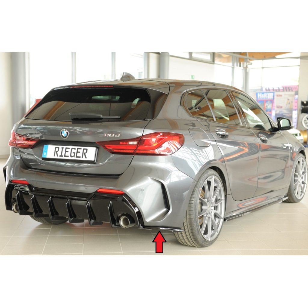 Rieger spoiler pod zadní nárazník na pravé straně pro BMW řada 1 F40 hatchback / 4-dr. r.v. 07/19-, plast ABS lakovaný do černé lesklé barvy