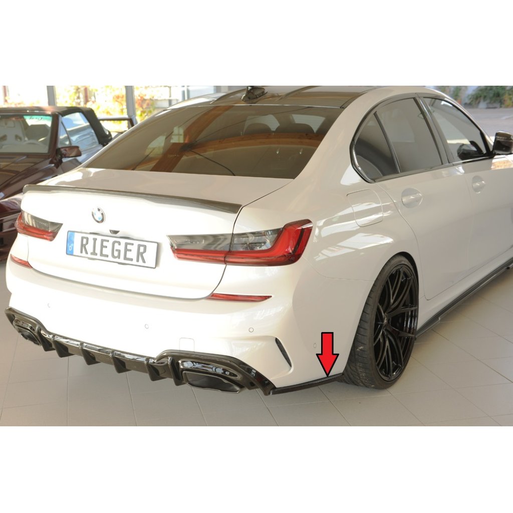 Rieger spoiler pod zadní nárazník na pravé straně pro BMW řada 3 G21 touring r.v. 03/19-06/22, plast ABS lakovaný do černé lesklé barvy