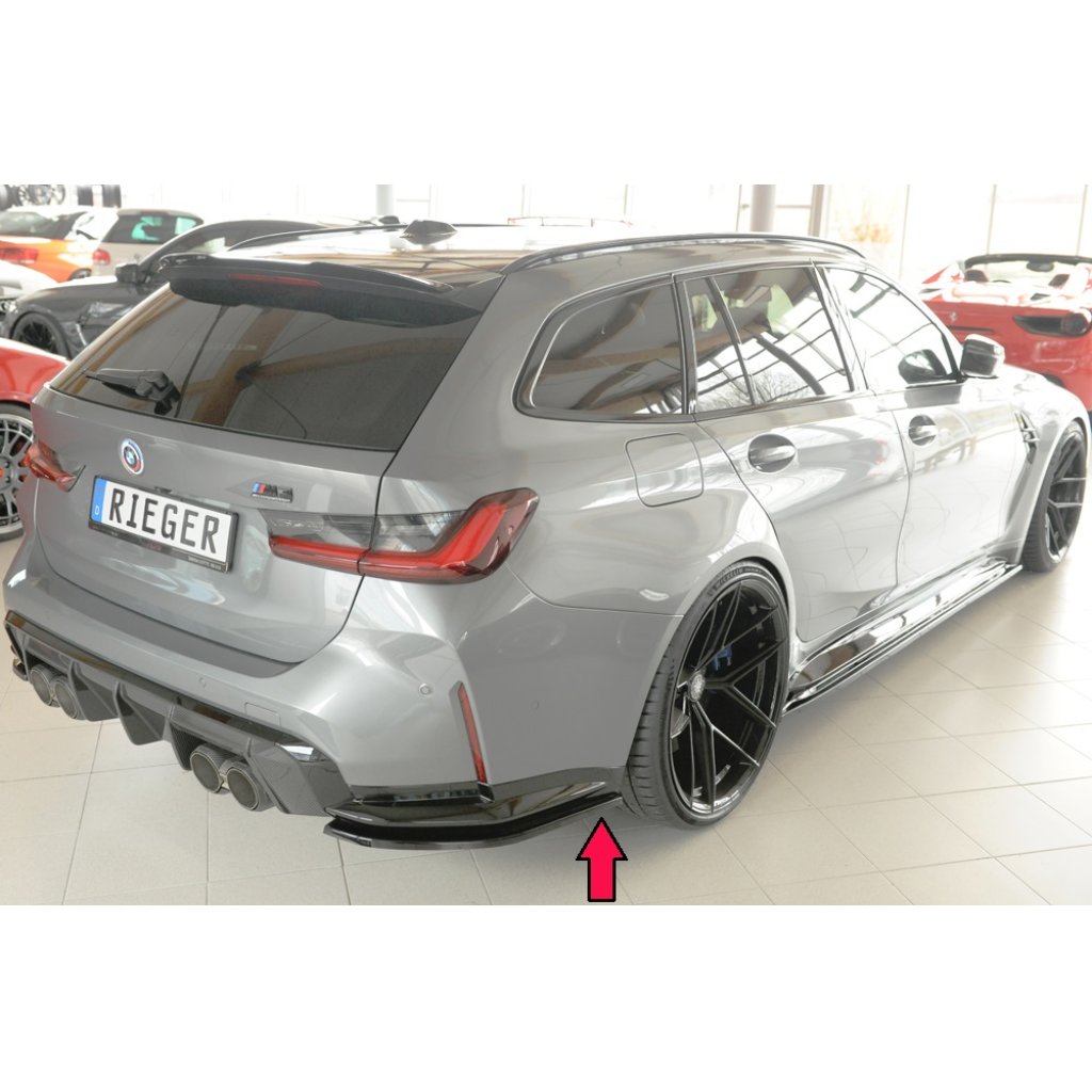 Rieger spoiler pod zadní nárazník na pravé straně pro BMW řada 3 G81 M3 touring r.v. 07/22-, plast ABS lakovaný do černé lesklé barvy