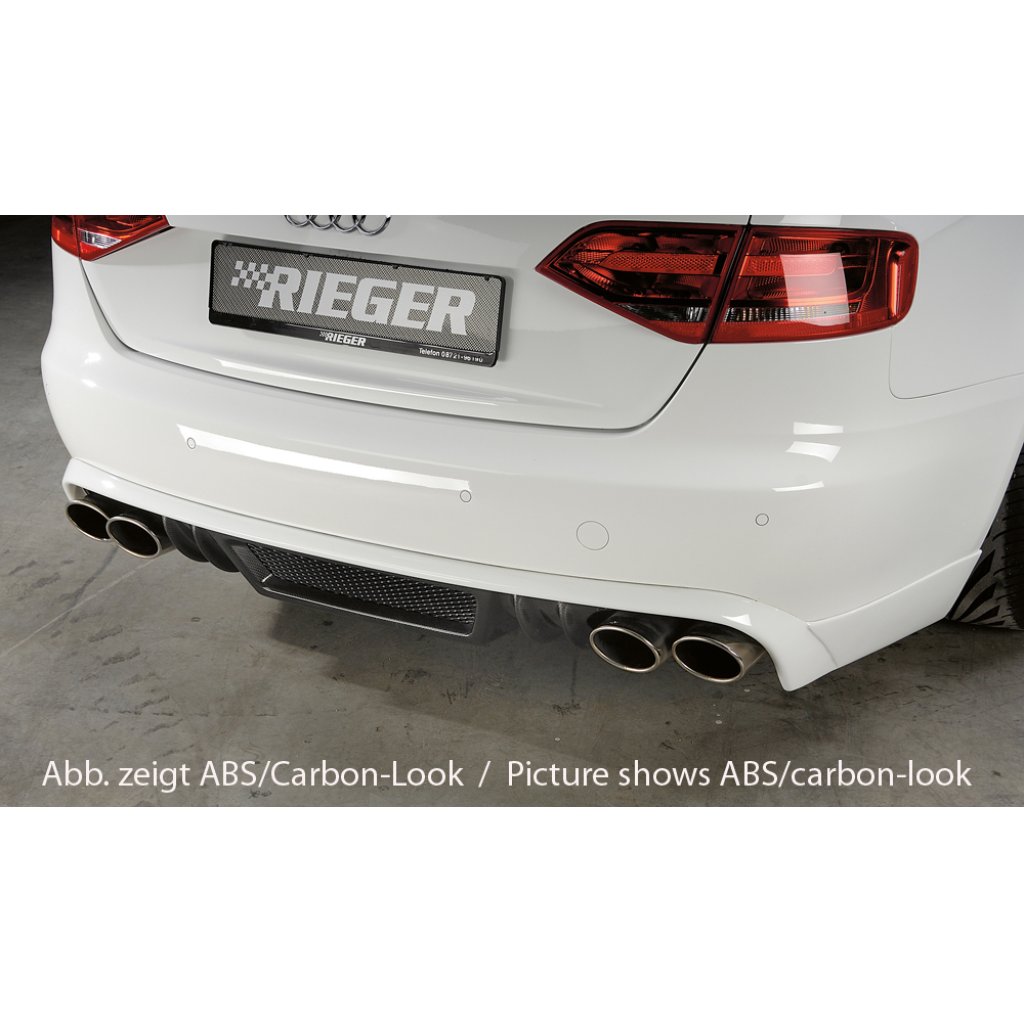 Rieger spoiler pod zadní nárazník pro Audi A4 B8, B81 avant, sedan před faceliftem r.v. 11/07-12/11, plast ABS bez povrchové úpravy, mimo S-Line, pro dvojité koncovky na obou stranách 4x115x85 mm