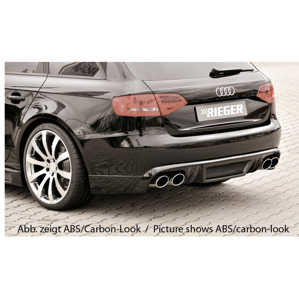 Rieger spoiler pod zadní nárazník pro Audi A4 B8, B81 avant, sedan před faceliftem r.v. 11/07-12/11, plast ABS bez povrchové úpravy, mimo S-Line, pro dvojité koncovky na obou stranách 4x115x85 mm