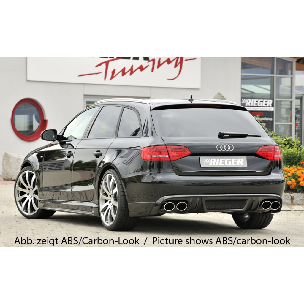 Rieger spoiler pod zadní nárazník pro Audi A4 B8, B81 avant, sedan před faceliftem r.v. 11/07-12/11, plast ABS bez povrchové úpravy, mimo S-Line, pro dvojité koncovky na obou stranách 4x115x85 mm