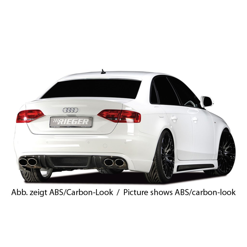Rieger spoiler pod zadní nárazník pro Audi A4 B8, B81 avant, sedan před faceliftem r.v. 11/07-12/11, plast ABS bez povrchové úpravy, mimo S-Line, pro dvojité koncovky na obou stranách 4x115x85 mm