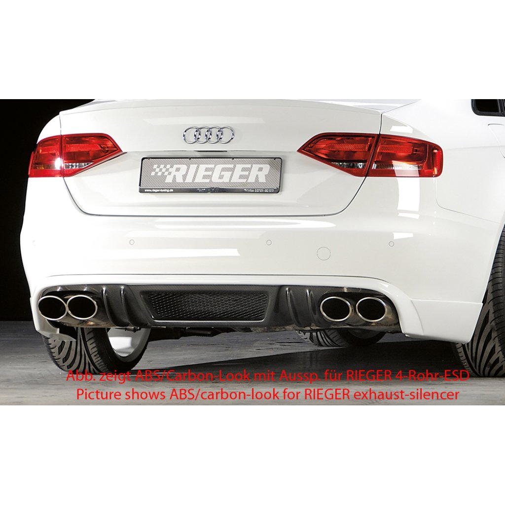 Rieger spoiler pod zadní nárazník pro Audi A4 B8, B81 avant, sedan před faceliftem r.v. 11/07-12/11, plast ABS bez povrchové úpravy, mimo S-Line, pro orig. dvojitou koncovku vlevo