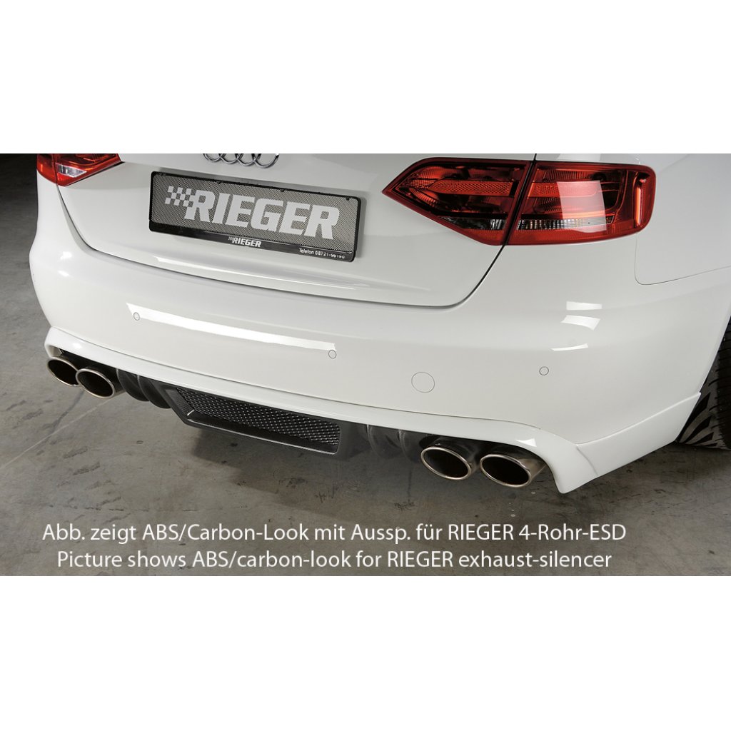 Rieger spoiler pod zadní nárazník pro Audi A4 B8, B81 avant, sedan před faceliftem r.v. 11/07-12/11, plast ABS bez povrchové úpravy, mimo S-Line, pro orig. dvojitou koncovku vlevo
