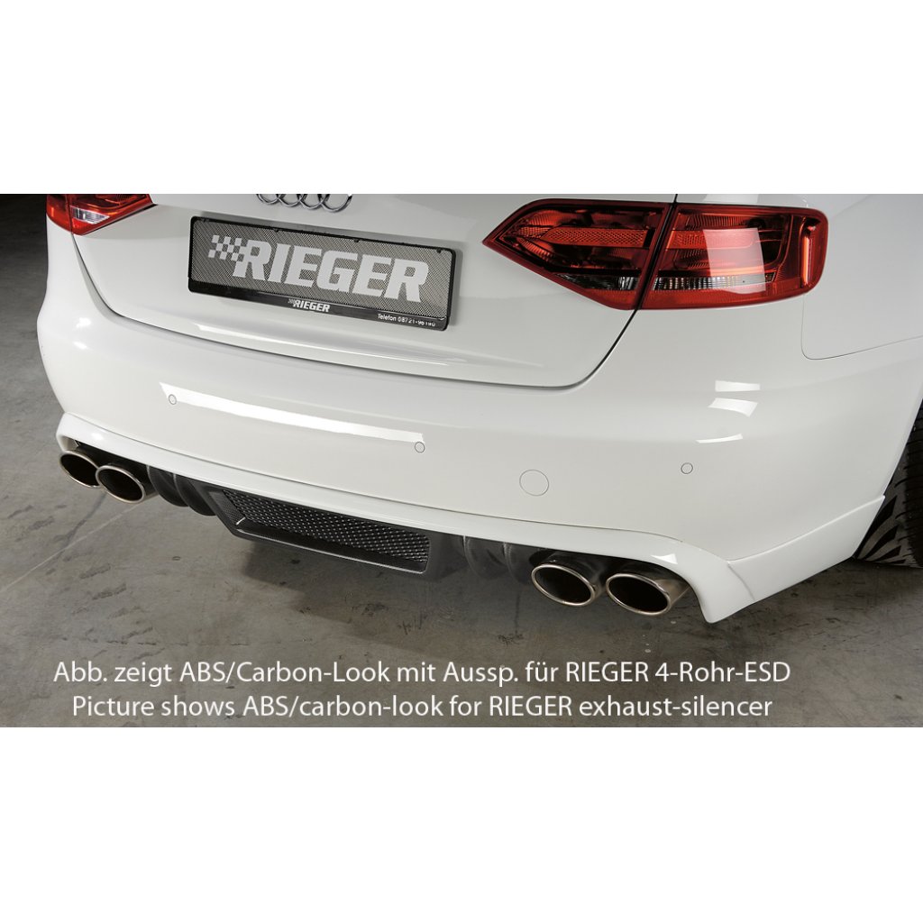 Rieger spoiler pod zadní nárazník pro Audi A4 B8, B81 avant, sedan před faceliftem r.v. 11/07-12/11, plast ABS bez povrchové úpravy, mimo S-Line, pro orig. koncovky na obou stranách