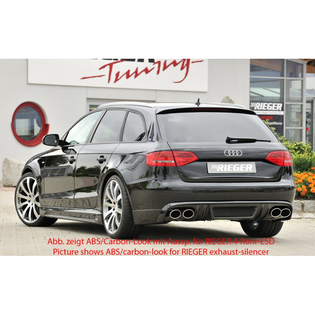 Rieger spoiler pod zadní nárazník pro Audi A4 B8, B81 avant, sedan před faceliftem r.v. 11/07-12/11, plast ABS bez povrchové úpravy, mimo S-Line, pro orig. koncovky na obou stranách